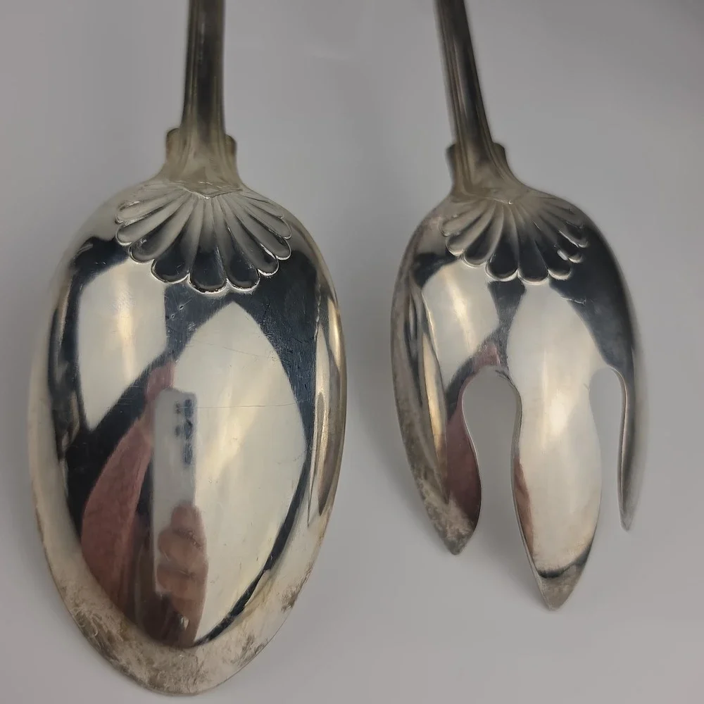 Sheffield Silver Co Kings Pattern Silverplate Salad Serving Spoon Fork Italy